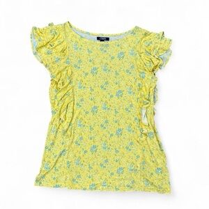 Chaps Yellow Top With Blue Floral Ruffle Top Women's Size Large